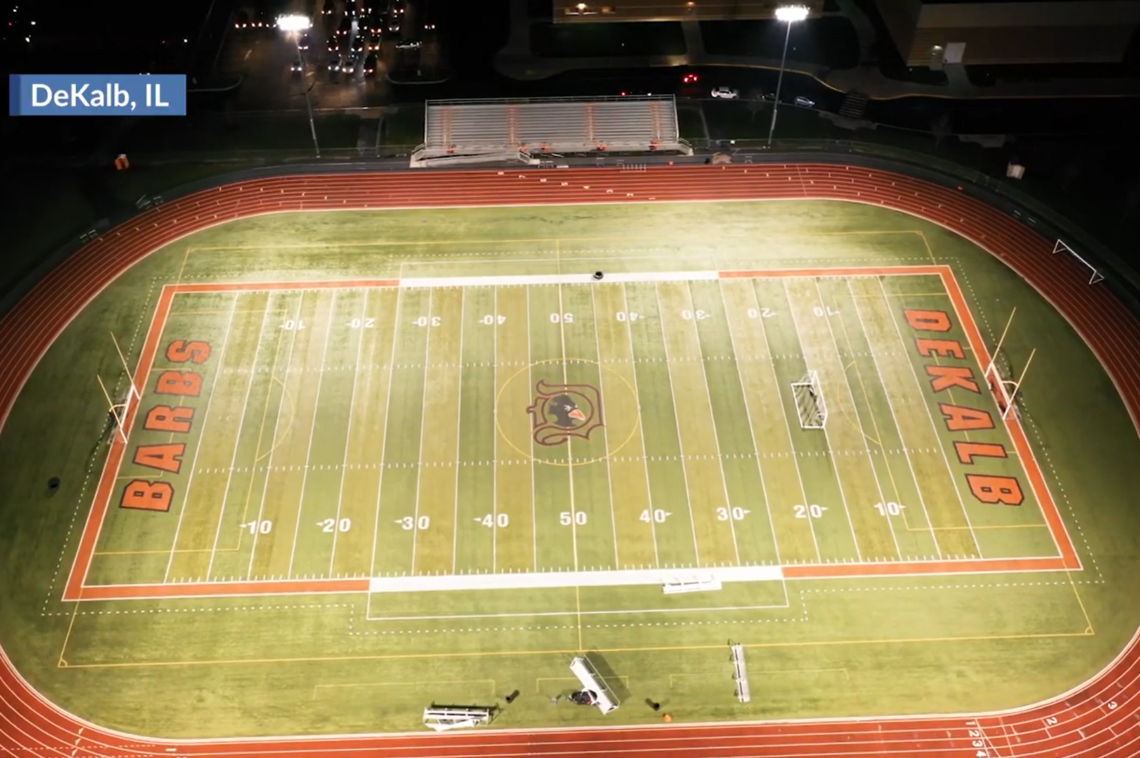 A shot of DeKalb High School football field from the ICMA film