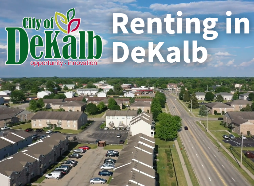 Apartments in DeKalb are shown with the City logo and words 