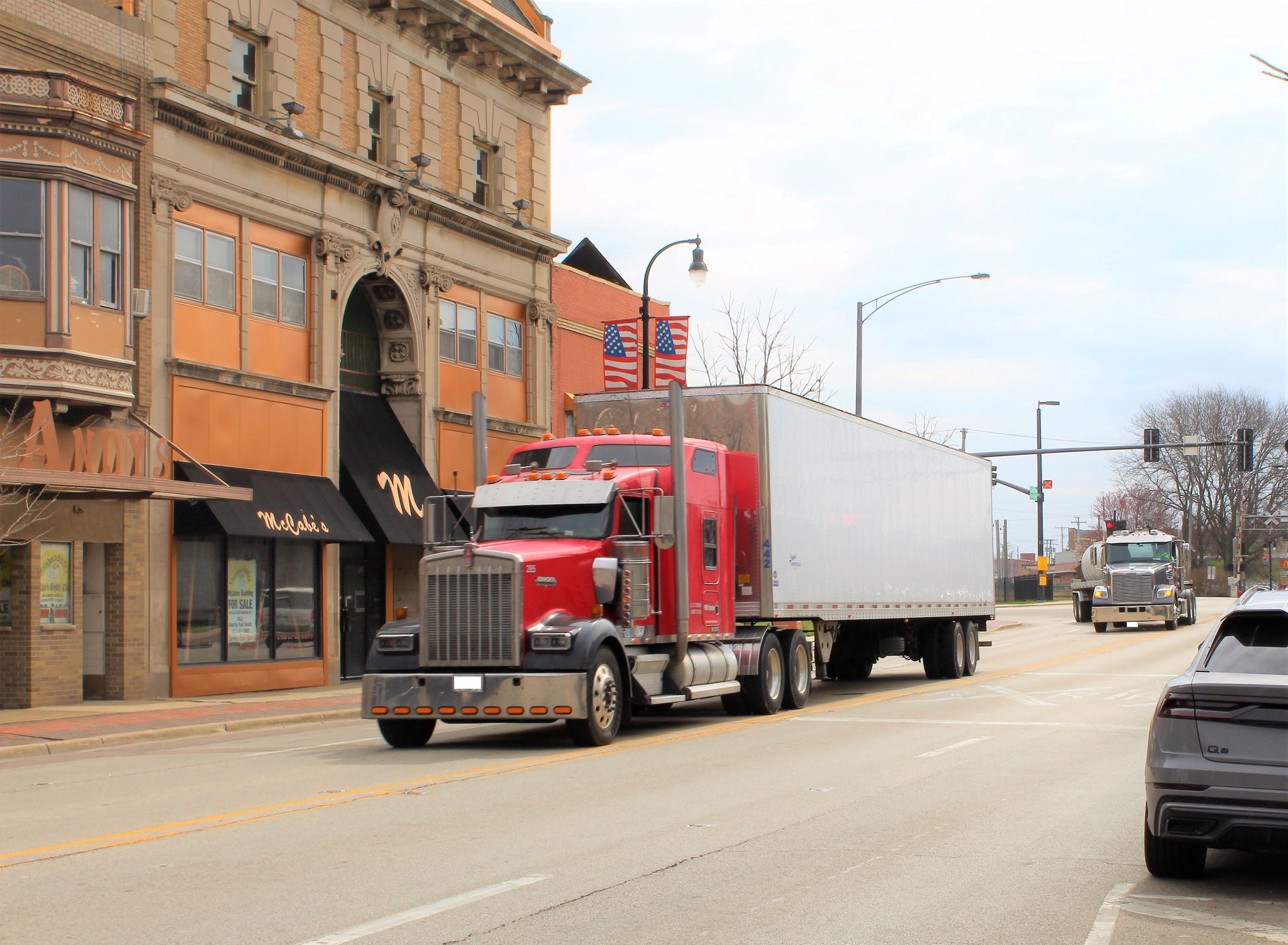 A semi traveling on Lincoln Highway