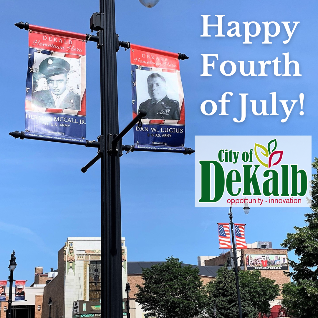 Banners showing to DeKalb military veterans, the text 