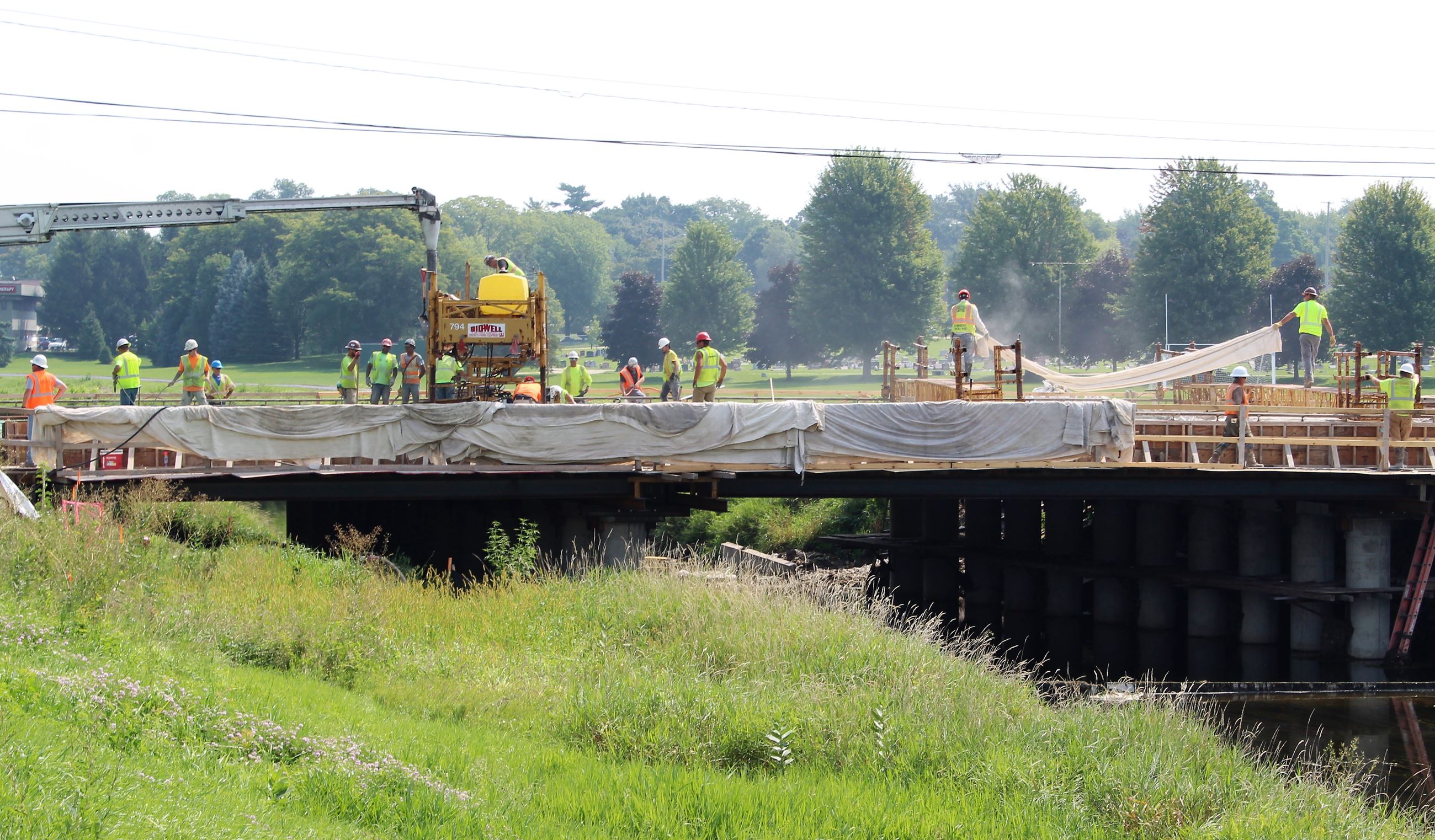 Construction crews working on the North First Street bridge replacement