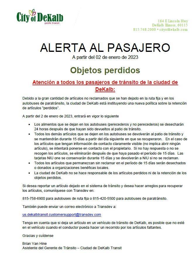 Rider Alert - Lost and found memo regarding retention of items eff_Sp 01022023_V4