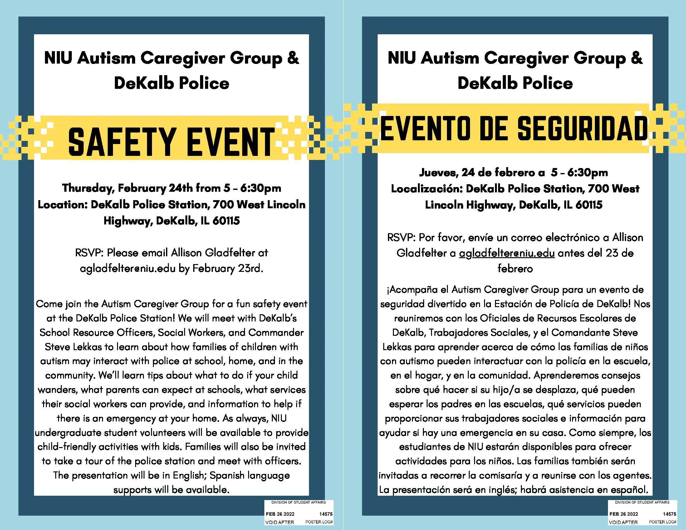 Information in English and Spanish on the Safety Event