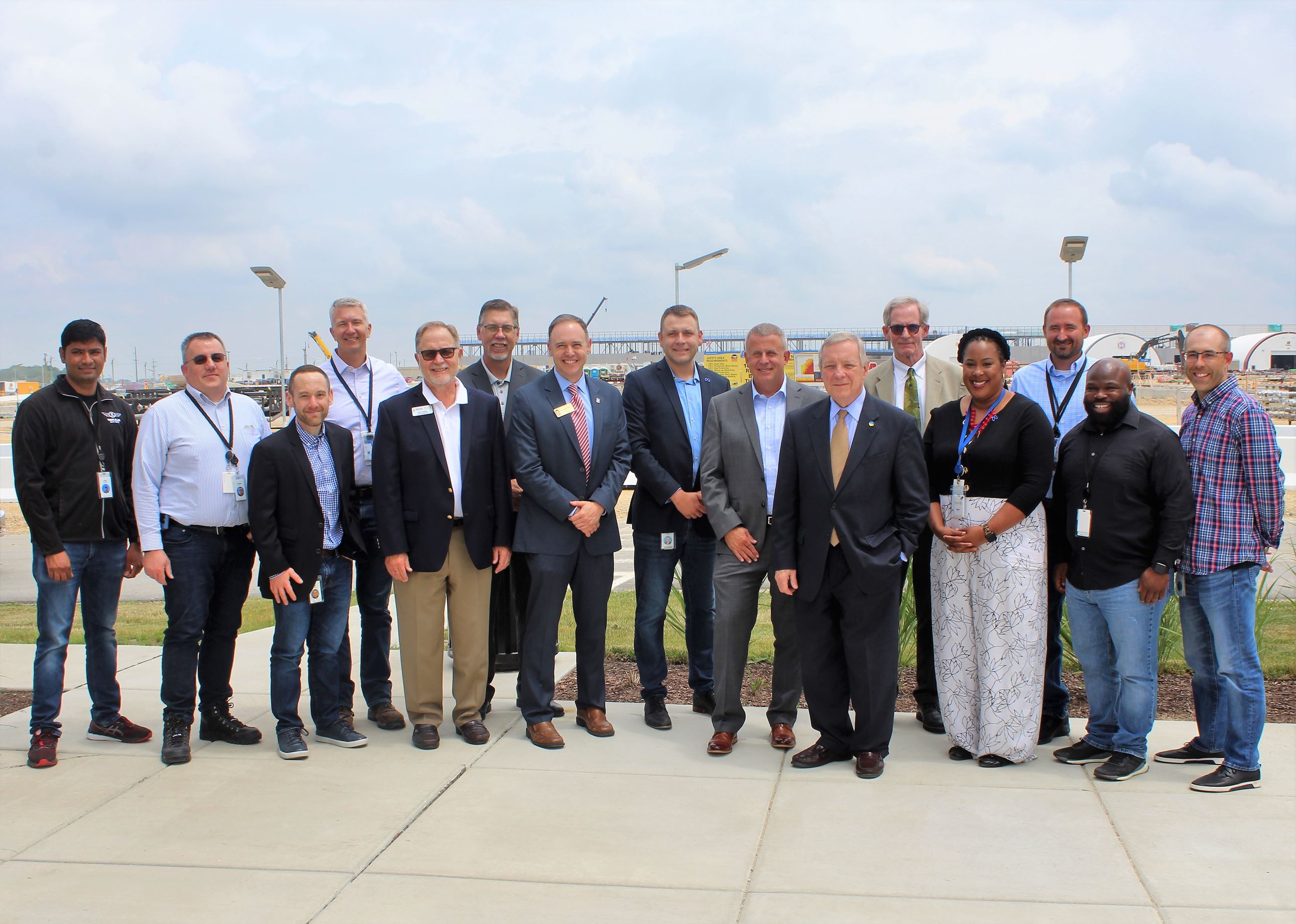 Senator Dick Durbin, Mayor Cohen Barnes and partners in the Meta project at the DeKalb Data Center